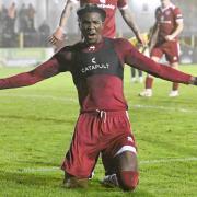 Osman Foyo celebrates his late goal for Chelmsford City.