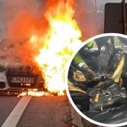 An Audi caught fire on the A14 on Friday morning