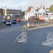 There are delays in a west Suffolk town after a collision between two cars.