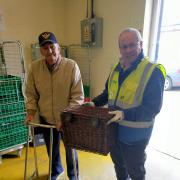 Resident Norman Howard from Care UK’s Hartismere Place with Andrew Davison from the Waveney Food Bank