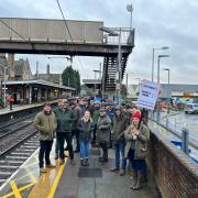 Farmers gathered at Stowmarket station where they were taking the train to London to take part in a mass rally today