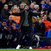 Manchester United manager Ruben Amorim gestures on the touchline during his side's 1-1 draw at Ipswich Town.