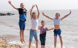 Camron, Ellis, Isla and Zak having fun on the beach in Felixstowe