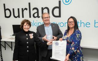 Richard Vass with Clare, the Lord Lieutenant of Suffolk, receiving the award