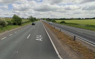 The A14 was closed near Kentford