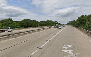 A crash has closed a lane on the A14