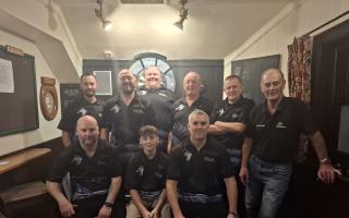 Half Moon pub's darts team played their last match last night. Back Row ( Left to Right): Pete Scott , Graham Page, AndyBloomfield (Captain), Bob Woods, Ryan Minter, Steve GilesFront Row ( Left to Right): Peter Brown, Reuben Jacobs , Kevin Jacobs