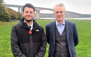 Suffolk MPs Jack Abbott and James Cartlidge were united in the attempt to find solutions to traffic issues on the Orwell Bridge - but are on opposite sides of the row about pylons.