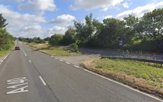 There are currently heavy delays on the A140 near a Suffolk town after a collision between two cars.